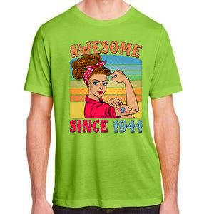 Awesome Since 1944 80th Birthday Messy Bun Rosie The Riveter Adult ChromaSoft Performance T-Shirt