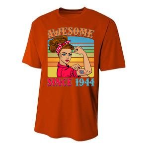 Awesome Since 1944 80th Birthday Messy Bun Rosie The Riveter Performance Sprint T-Shirt