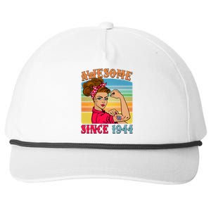 Awesome Since 1944 80th Birthday Messy Bun Rosie The Riveter Snapback Five-Panel Rope Hat