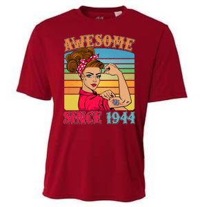 Awesome Since 1944 80th Birthday Messy Bun Rosie The Riveter Cooling Performance Crew T-Shirt