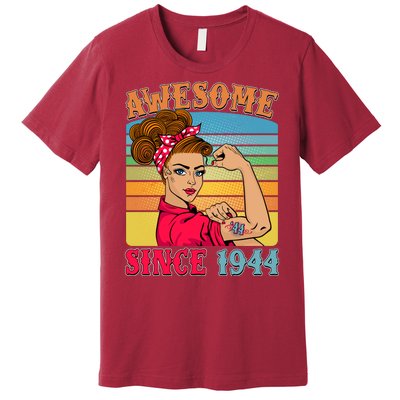 Awesome Since 1944 80th Birthday Messy Bun Rosie The Riveter Premium T-Shirt