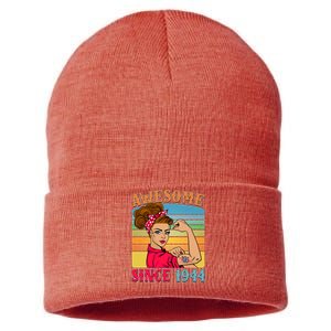 Awesome Since 1944 80th Birthday Messy Bun Rosie The Riveter Sustainable Knit Beanie