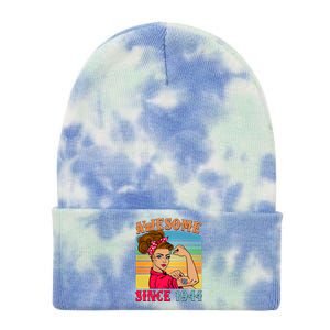 Awesome Since 1944 80th Birthday Messy Bun Rosie The Riveter Tie Dye 12in Knit Beanie