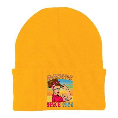 Awesome Since 1954 70th Birthday Messy Bun Rosie The Riveter Knit Cap Winter Beanie