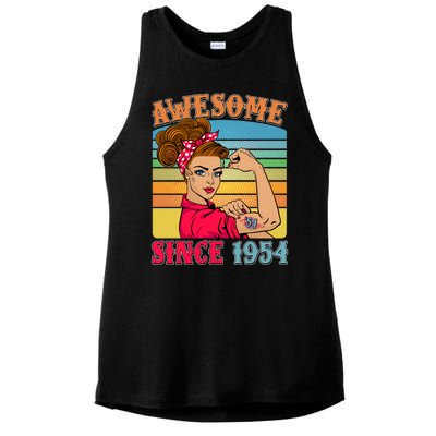 Awesome Since 1954 70th Birthday Messy Bun Rosie The Riveter Ladies PosiCharge Tri-Blend Wicking Tank