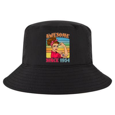 Awesome Since 1954 70th Birthday Messy Bun Rosie The Riveter Cool Comfort Performance Bucket Hat