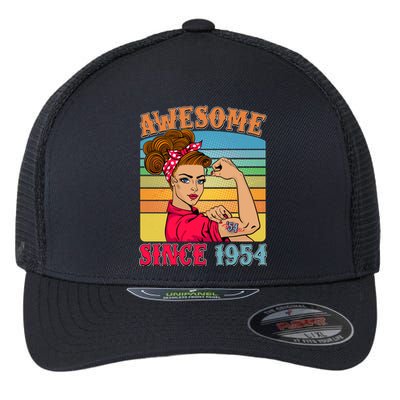 Awesome Since 1954 70th Birthday Messy Bun Rosie The Riveter Flexfit Unipanel Trucker Cap