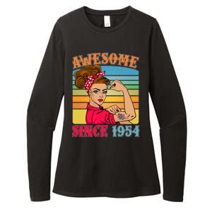 Awesome Since 1954 70th Birthday Messy Bun Rosie The Riveter Womens CVC Long Sleeve Shirt