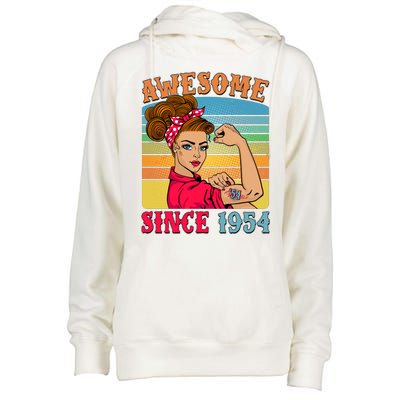 Awesome Since 1954 70th Birthday Messy Bun Rosie The Riveter Womens Funnel Neck Pullover Hood