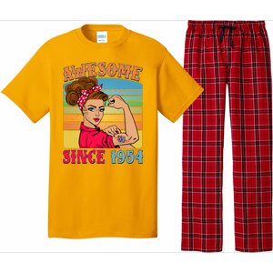 Awesome Since 1954 70th Birthday Messy Bun Rosie The Riveter Pajama Set