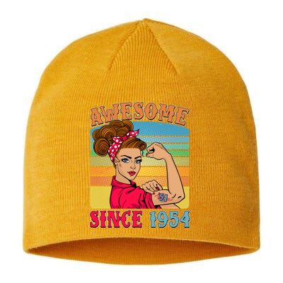 Awesome Since 1954 70th Birthday Messy Bun Rosie The Riveter Sustainable Beanie