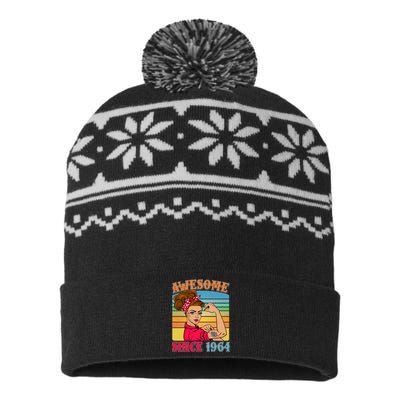 Awesome Since 1964 60th Birthday Messy Bun Rosie The Riveter USA-Made Snowflake Beanie