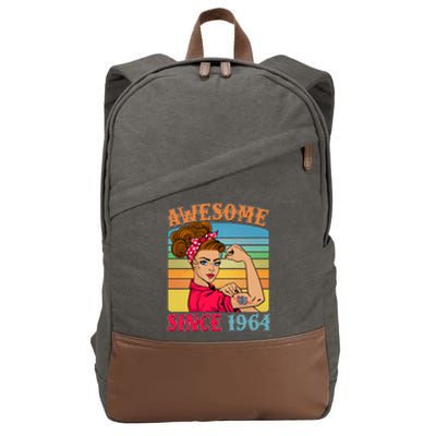 Awesome Since 1964 60th Birthday Messy Bun Rosie The Riveter Cotton Canvas Backpack