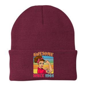 Awesome Since 1964 60th Birthday Messy Bun Rosie The Riveter Knit Cap Winter Beanie