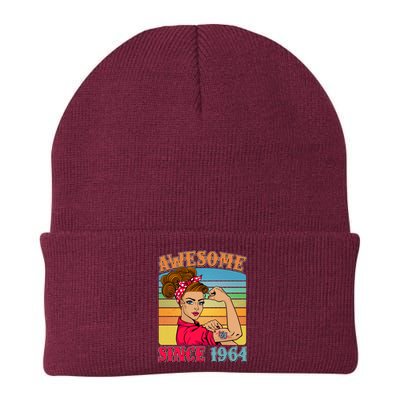 Awesome Since 1964 60th Birthday Messy Bun Rosie The Riveter Knit Cap Winter Beanie