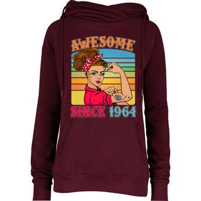 Awesome Since 1964 60th Birthday Messy Bun Rosie The Riveter Womens Funnel Neck Pullover Hood