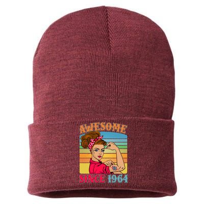 Awesome Since 1964 60th Birthday Messy Bun Rosie The Riveter Sustainable Knit Beanie