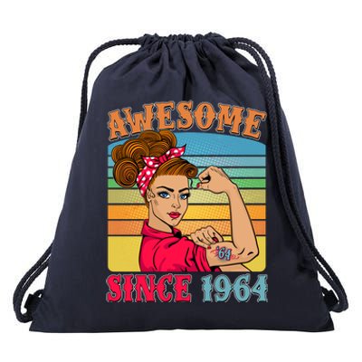 Awesome Since 1964 60th Birthday Messy Bun Rosie The Riveter Drawstring Bag