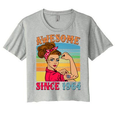 Awesome Since 1964 60th Birthday Messy Bun Rosie The Riveter Women's Crop Top Tee