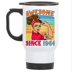 Awesome Since 1964 60th Birthday Messy Bun Rosie The Riveter Stainless Steel Travel Mug