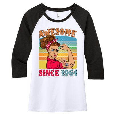 Awesome Since 1964 60th Birthday Messy Bun Rosie The Riveter Women's Tri-Blend 3/4-Sleeve Raglan Shirt