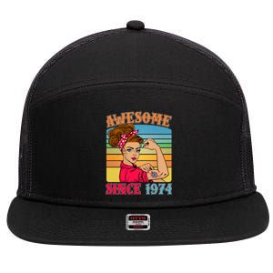 Awesome Since 1974 50th Birthday Messy Bun Rosie The Riveter 7 Panel Mesh Trucker Snapback Hat