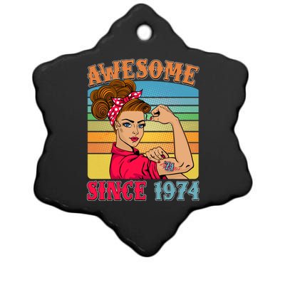 Awesome Since 1974 50th Birthday Messy Bun Rosie The Riveter Ceramic Star Ornament