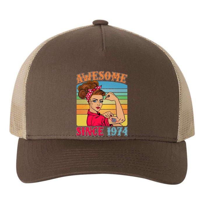 Awesome Since 1974 50th Birthday Messy Bun Rosie The Riveter Yupoong Adult 5-Panel Trucker Hat