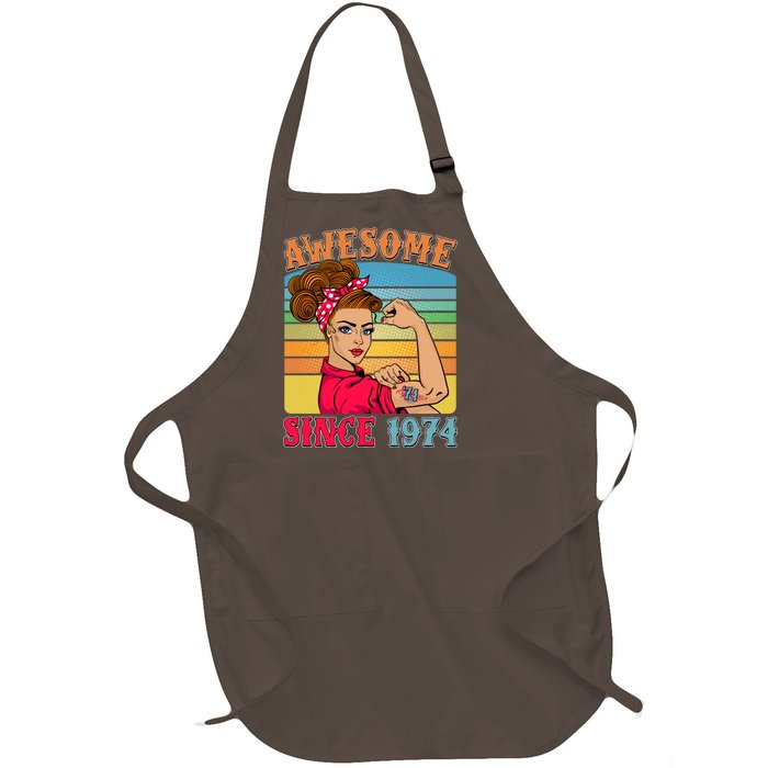 Awesome Since 1974 50th Birthday Messy Bun Rosie The Riveter Full-Length Apron With Pockets