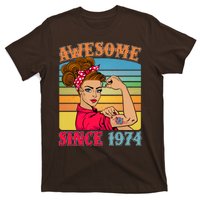 Awesome Since 1974 50th Birthday Messy Bun Rosie The Riveter T-Shirt