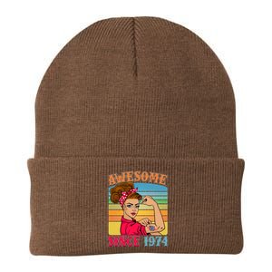 Awesome Since 1974 50th Birthday Messy Bun Rosie The Riveter Knit Cap Winter Beanie