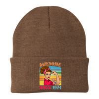 Awesome Since 1974 50th Birthday Messy Bun Rosie The Riveter Knit Cap Winter Beanie