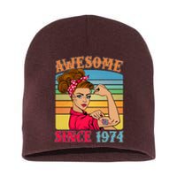 Awesome Since 1974 50th Birthday Messy Bun Rosie The Riveter Short Acrylic Beanie