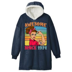 Awesome Since 1974 50th Birthday Messy Bun Rosie The Riveter Hooded Wearable Blanket