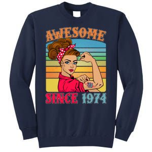 Awesome Since 1974 50th Birthday Messy Bun Rosie The Riveter Tall Sweatshirt