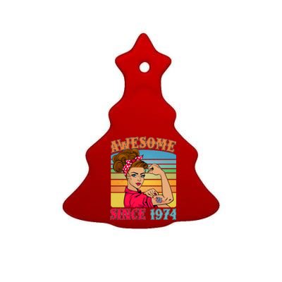 Awesome Since 1974 50th Birthday Messy Bun Rosie The Riveter Ceramic Tree Ornament