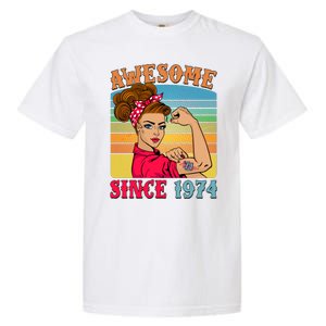 Awesome Since 1974 50th Birthday Messy Bun Rosie The Riveter Garment-Dyed Heavyweight T-Shirt