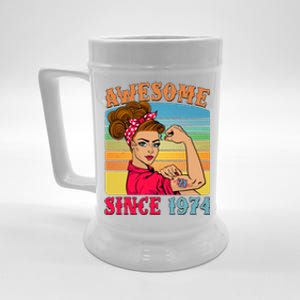 Awesome Since 1974 50th Birthday Messy Bun Rosie The Riveter Beer Stein