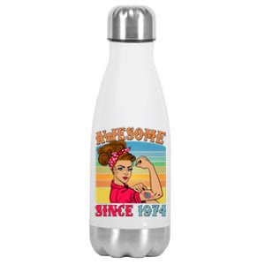 Awesome Since 1974 50th Birthday Messy Bun Rosie The Riveter Stainless Steel Insulated Water Bottle