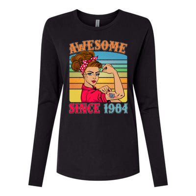 Awesome Since 1984 40th Birthday Messy Bun Rosie The Riveter Womens Cotton Relaxed Long Sleeve T-Shirt