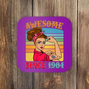 Awesome Since 1984 40th Birthday Messy Bun Rosie The Riveter Coaster