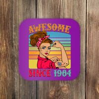 Awesome Since 1984 40th Birthday Messy Bun Rosie The Riveter Coaster