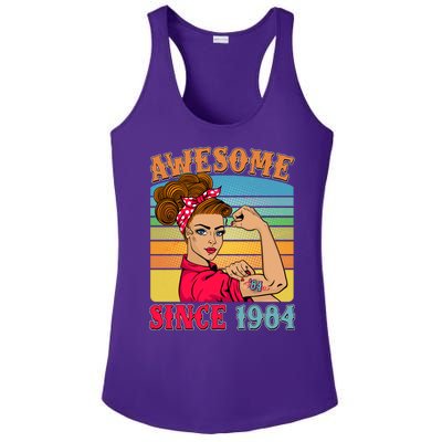 Awesome Since 1984 40th Birthday Messy Bun Rosie The Riveter Ladies PosiCharge Competitor Racerback Tank