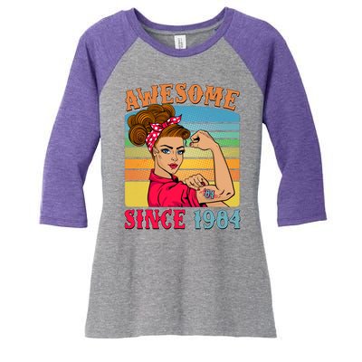 Awesome Since 1984 40th Birthday Messy Bun Rosie The Riveter Women's Tri-Blend 3/4-Sleeve Raglan Shirt