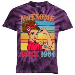 Awesome Since 1984 40th Birthday Messy Bun Rosie The Riveter Kids Tie-Dye T-Shirt