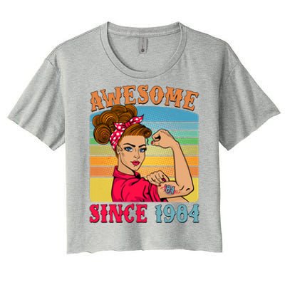 Awesome Since 1984 40th Birthday Messy Bun Rosie The Riveter Women's Crop Top Tee