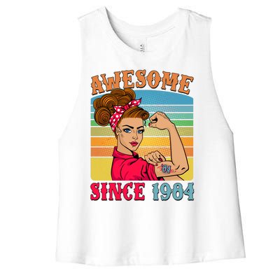 Awesome Since 1984 40th Birthday Messy Bun Rosie The Riveter Women's Racerback Cropped Tank