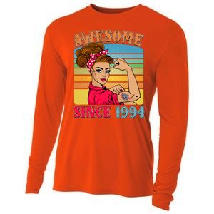 Awesome Since 1994 30th Birthday Messy Bun Rosie The Riveter Cooling Performance Long Sleeve Crew