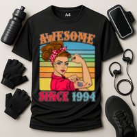 Awesome Since 1994 30th Birthday Messy Bun Rosie The Riveter Performance Shirt
