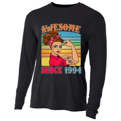 Awesome Since 1994 30th Birthday Messy Bun Rosie The Riveter Cooling Performance Long Sleeve Crew